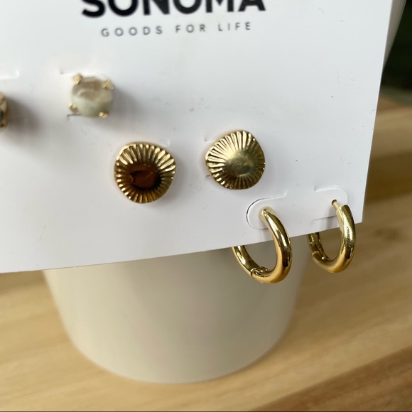 NWT SONOMA Three pairs of gold and stone hoop and stud earrings - Picture 3 of 7